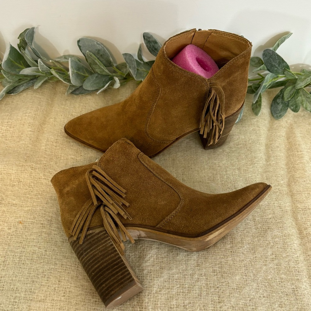 Lucky Brand Mercerr suede leather bootie with fringe pointed toe women 8.5